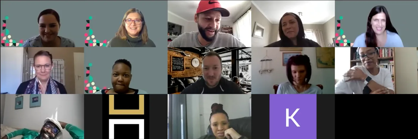 ARTColab session with Donovan Goliath, a grid of faces on a video call
