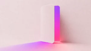 A paper panel standing ajar with gradient light pouring through